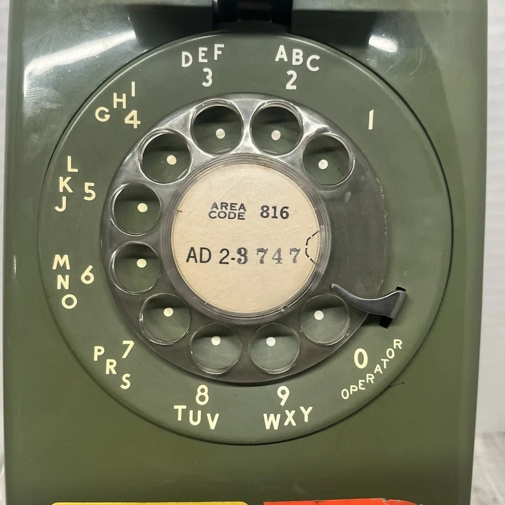 Vintage 1965 Western Electric 554 Rotary Wall Phone Olive Green 172C Mounting